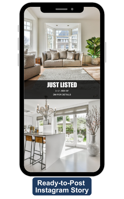 Listing Kit Studio Instagram Story template showing a luxury property listing with price and agent branding